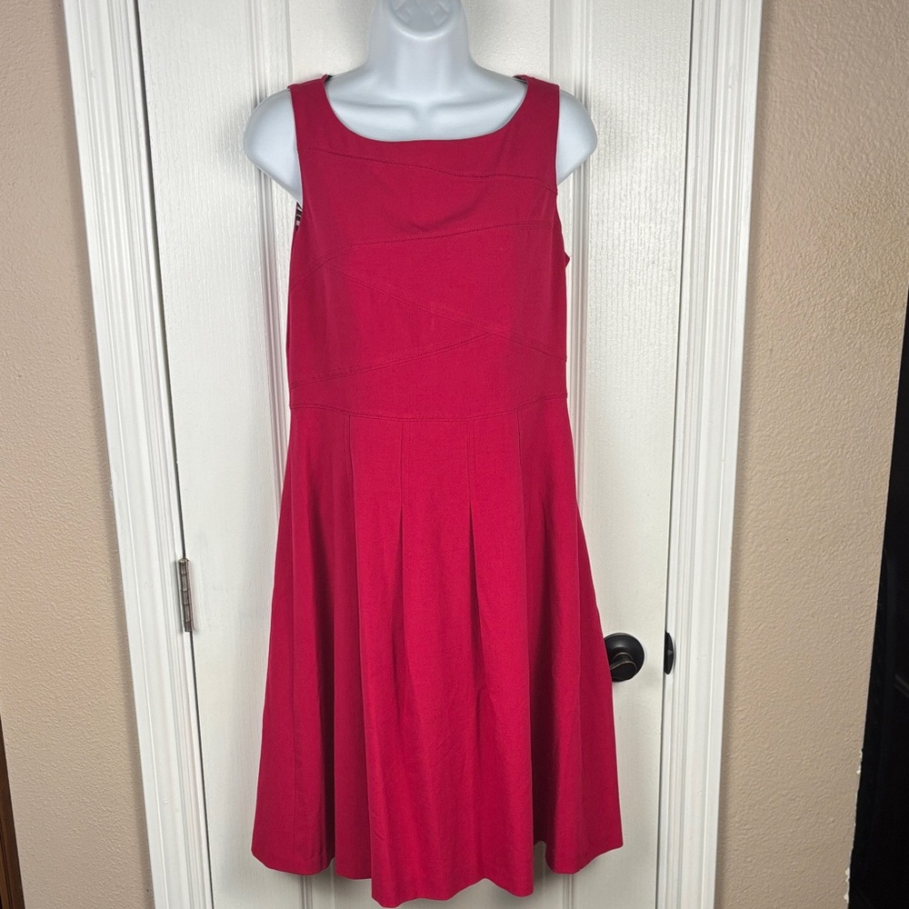 Nine West Women's Elegant Hot Pink Fit Flare Sleeveless Pleated Dress Size 6